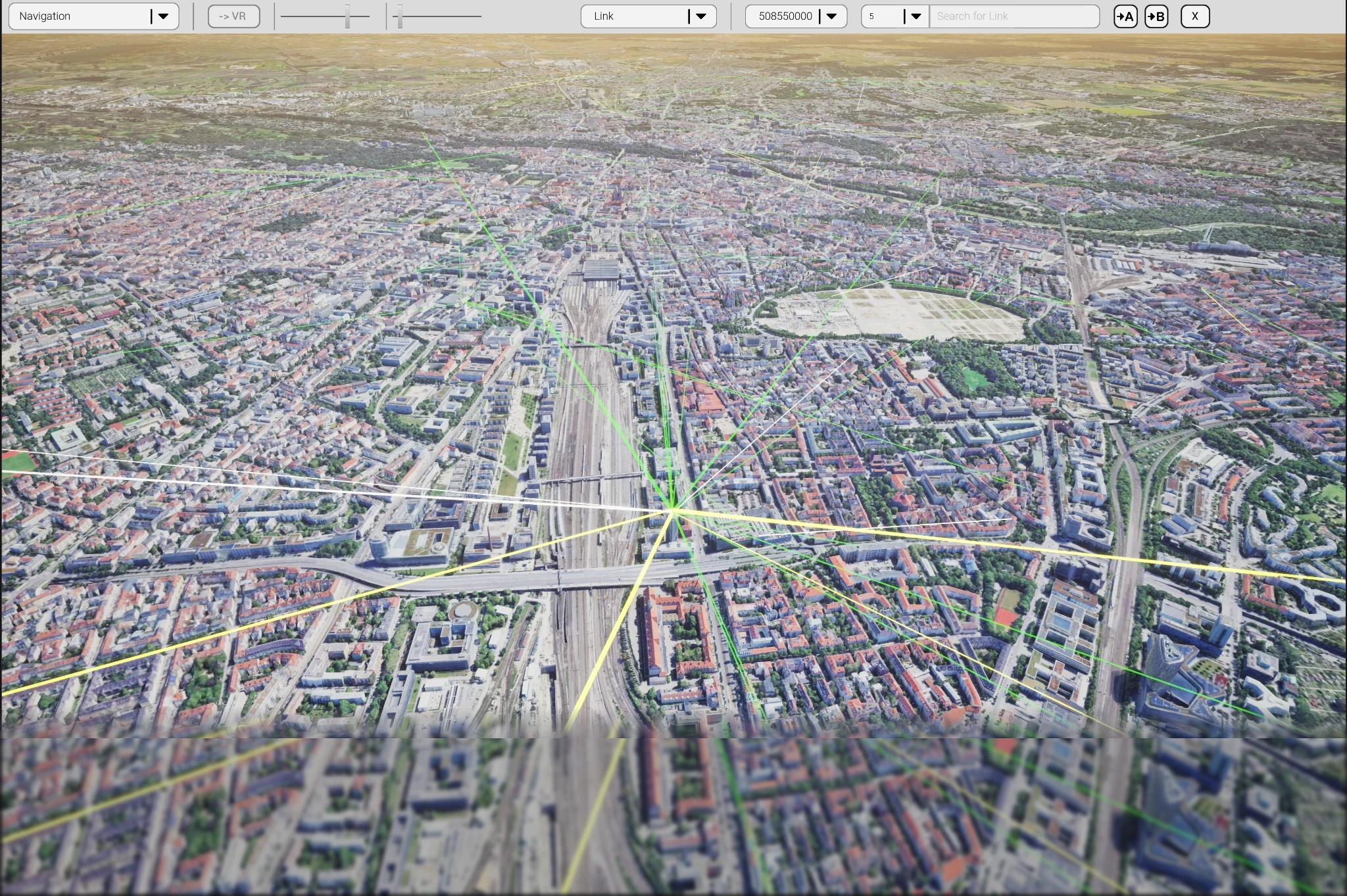 ConVis visualizing a complete network over a city-scale 3D model