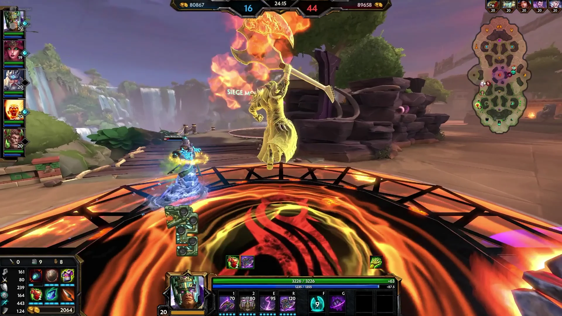 Gameplay frame showcasing a large realtime fire effect in SMITE